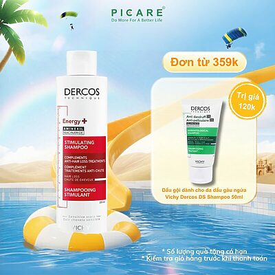 Dầu gội ngăn ngừa và giảm rụng tóc Vichy Dercos Energising Aminexil Stimulating Shampoo 200ml