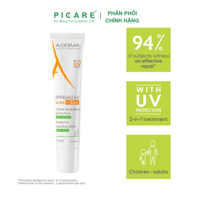 Kem hỗ trợ liền sẹo phục hồi và tái tạo da bị tổn thương có chống nắng A-Derma Epitheliale A.H Ultra SPF50+ Cream 40ml