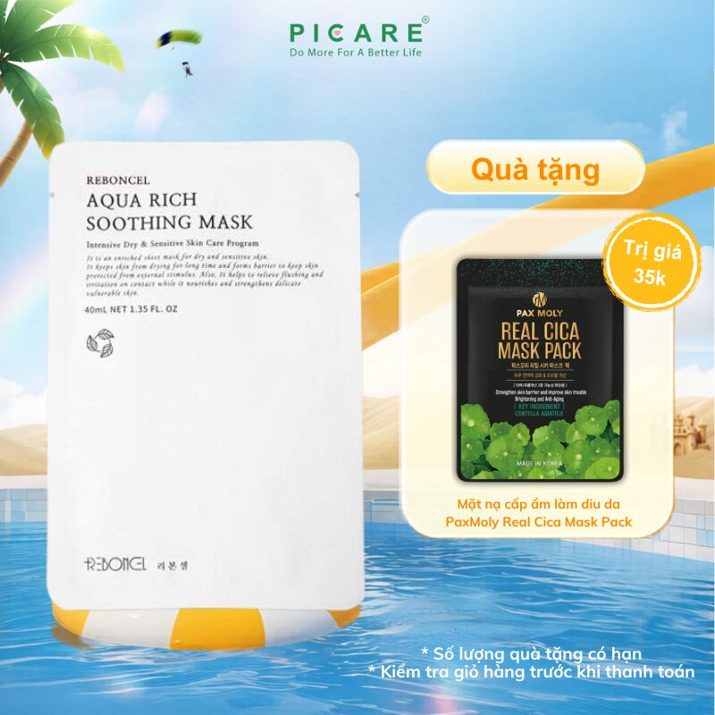 ( 1 miếng ) Mặt nạ cấp ẩm da tổn thương và nhạy cảm Reboncel Aqua Rich Soothing Mask
