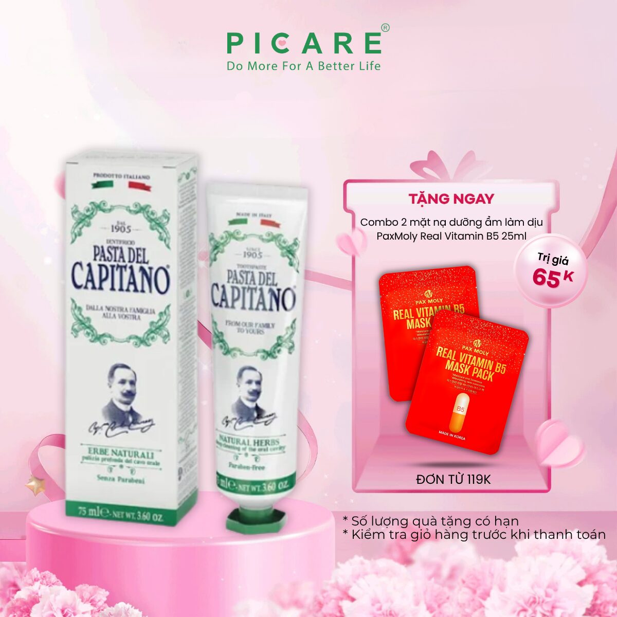 Kem đánh răng Pasta del Capitano 1905 Herbal (Thảo mộc tự nhiên) – 75ml