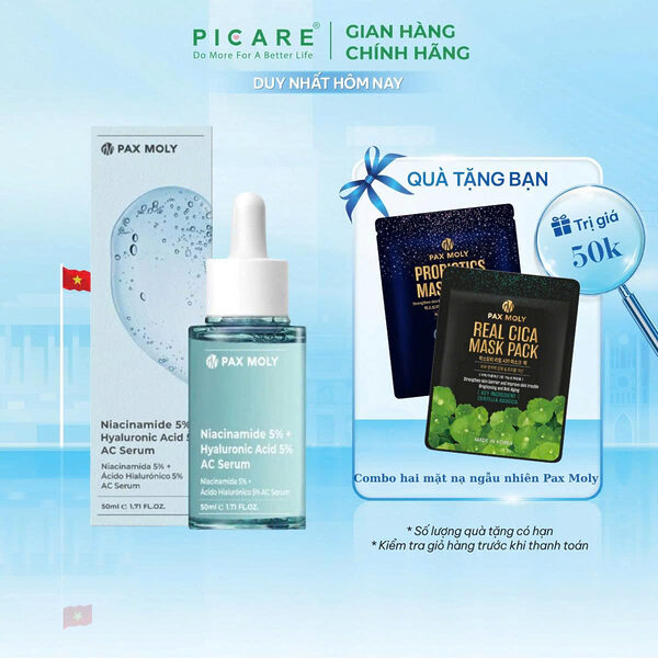 Tinh chất giúp dưỡng ẩm sâu và làm đều màu da Pax Moly Niacinamide 5% + Hyaluronic Acid 5% AC Serum 50ml