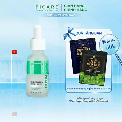 Tinh chất giúp cân bằng dầu thừa và se khít lỗ chân lông Pax Moly Niacinamide 15% + Zinc 5% Serum 30ml
