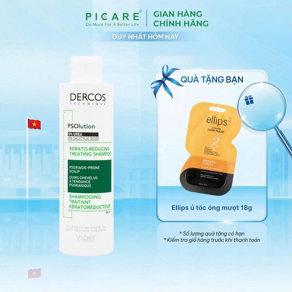 Dầu gội làm sạch tóc giảm tế bào da chết bong tróc Vichy Dercos PSOlution Kerato-Reducing Treating Shampoo 200ml