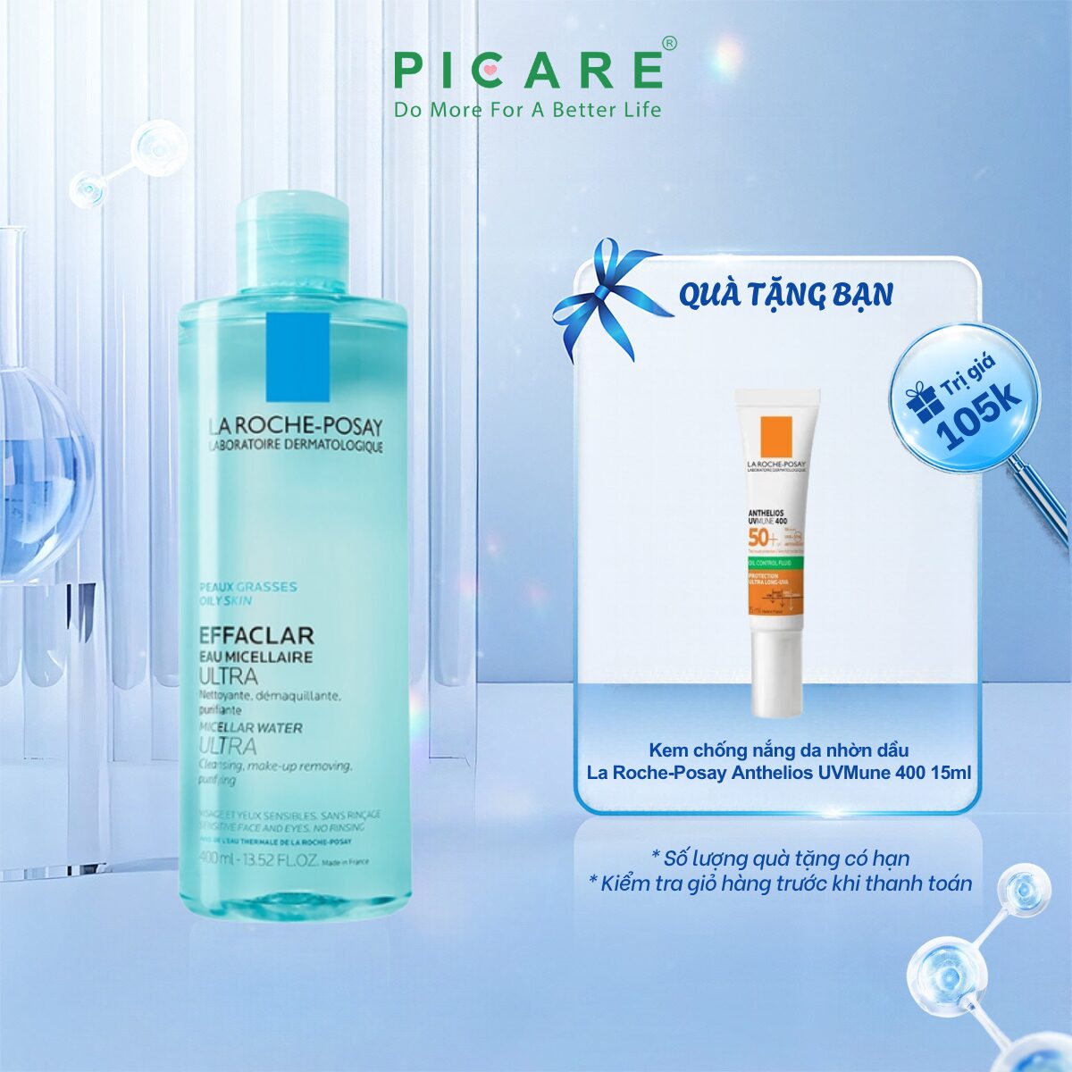 Nước Tẩy Trang & Làm Sạch Sâu Dành Cho Da Dầu Nhạy Cảm La Roche-Posay Effaclar Micellar Water 400ml
