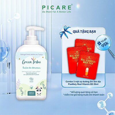 Gel tắm gội 2 trong 1 hỗ trợ da nhạy cảm, dễ kích ứng cho bé Green Tribu Bulle de douceur 500ml