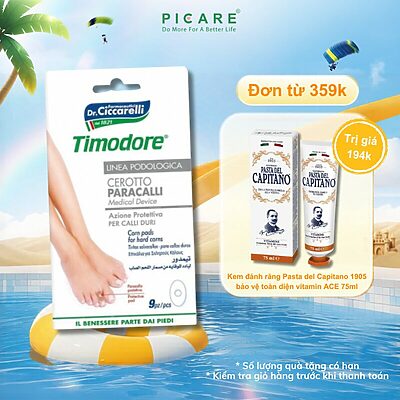 Miếng dán đệm hỗ trợ loại bỏ mụn cóc Timodore 9 miếng/gói - Timodore Corn Pads Plasters For Hard Corns 9 pcs
