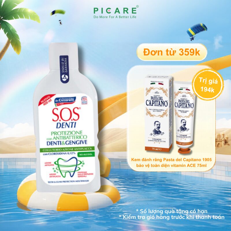 Nước súc miệng giảm mảng bám vôi răng, bảo vệ răng và nướu - S.O.S DENTI Mouthwash With Chlorhexidine 400 ml