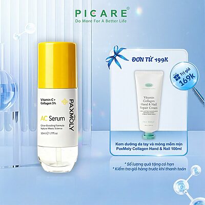 Tinh chất giúp dưỡng sáng, cải thiện độ đàn hồi và dưỡng ẩm cho da PAXMOLY Vitamin C + Collagen 5% AC Serum 50ml