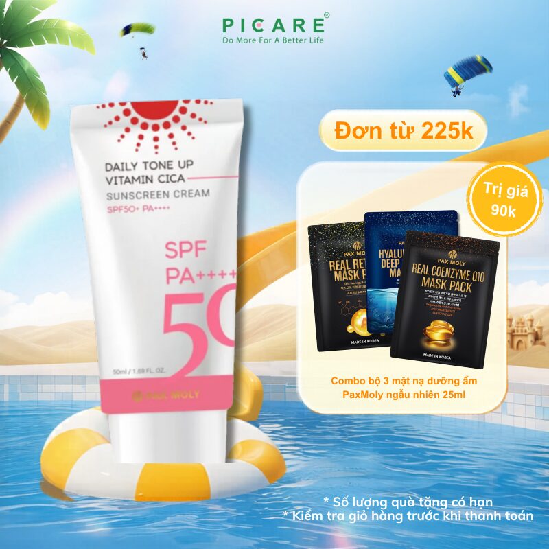 Kem chống nắng giúp kiềm dầu nâng tone chiết xuất rau má Pax Moly Daily Tone Up Vitamin Cica Sunscreen Cream 50ml