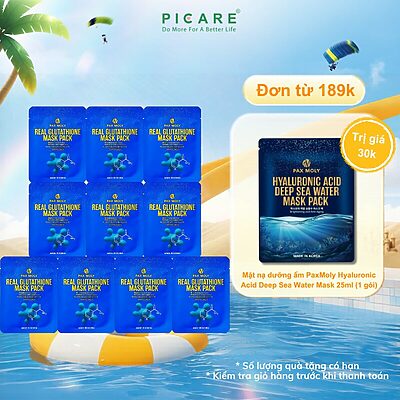 Mặt nạ dưỡng ẩm giúp làm sáng và giảm các dấu hiệu lão hoá da Pax Moly Real Glutathione Mask Hộp 10 Miếng