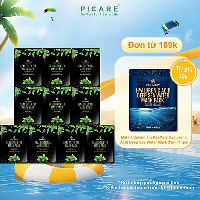 Mặt nạ dưỡng ẩm hỗ trợ làm dịu giảm sưng dành cho da mụn Pax Moly Real Green Tea Mask Pack 25ml ( Hộp 10 miếng )