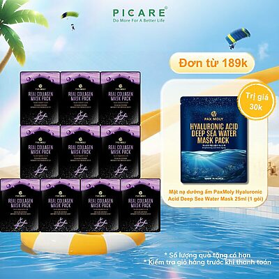 Mặt nạ dưỡng ẩm da săn chắc, mịn màng và cải thiện độ đàn hồi da Pax Moly Real Collagen Mask Pack 25ml ( Hộp 10 miếng )