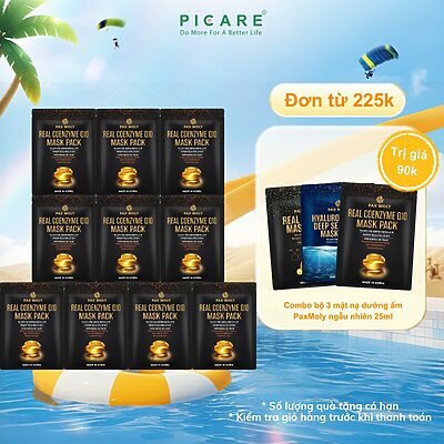 Mặt nạ dưỡng ẩm da săn chắc và làm giảm dấu hiệu lão hoá da Pax Moly Real Coenzyme Q10 Mask Pack 25ml ( Hộp 10 miếng )
