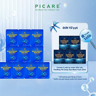 Mặt nạ dưỡng ẩm giúp làm sáng và giảm các dấu hiệu lão hoá da PaxMoly Real Glutathione Mask Hộp 10 Miếng
