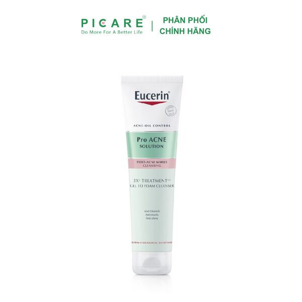 Gel rửa mặt cho da mụn Eucerin 3X Treatment Gel To Foam Cleanser 150G