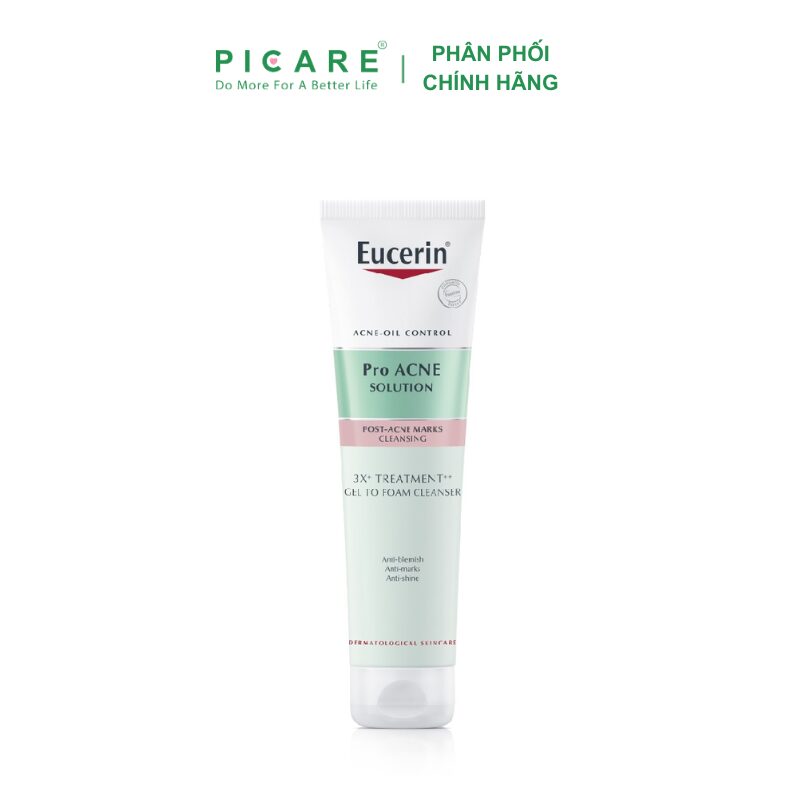 Gel rửa mặt cho da mụn Eucerin 3X Treatment Gel To Foam Cleanser 150G