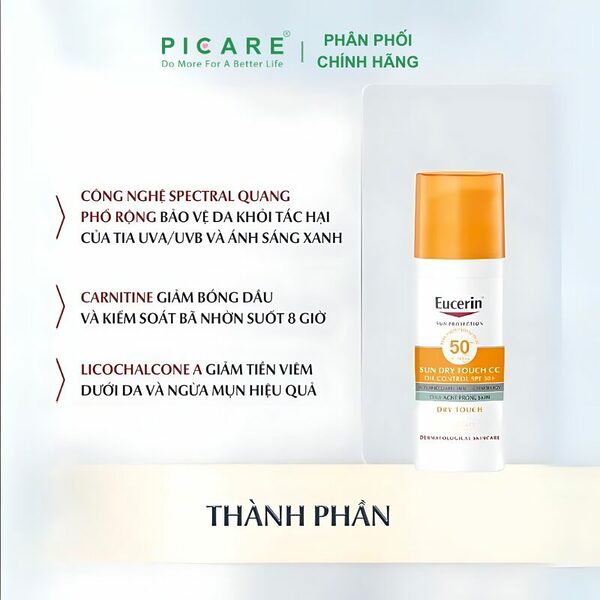 Kem Chống Nắng Che Khuyết Điểm Eucerin Sun Dry Touch CC Oil COntrol SPF50+ 50ml - Ảnh 3