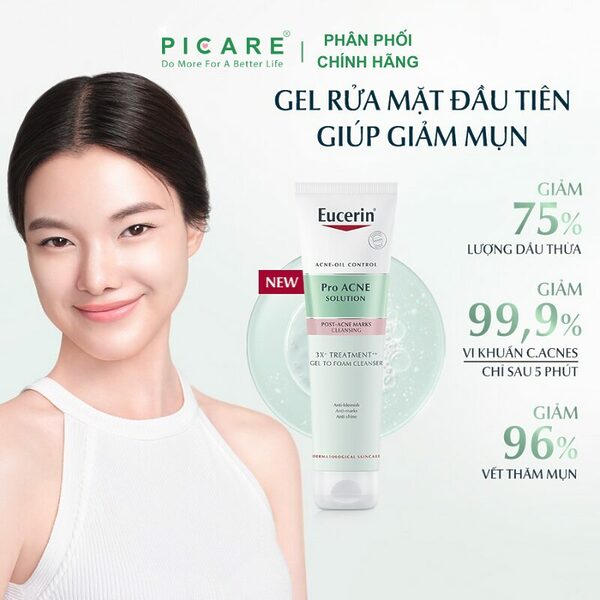 Gel rửa mặt cho da mụn Eucerin 3X Treatment Gel To Foam Cleanser 150G - Ảnh 2