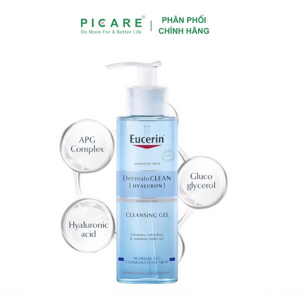 Gel rửa mặt cấp ẩm cho da nhạy cảm Eucerin DermatoCLEAN Cleansing Gel 200ml - Ảnh 2