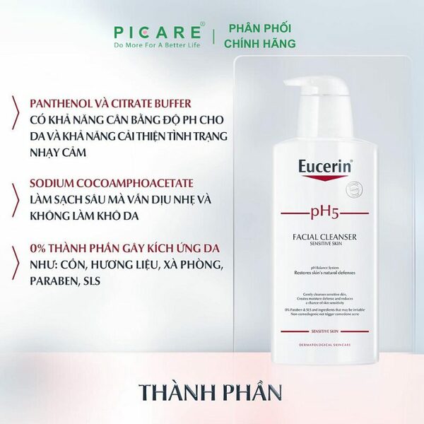 Sữa Rửa Mặt Cho Da Nhạy Cảm Eucerin Facial Cleanser Sensitive Skin 400ml - Ảnh 3