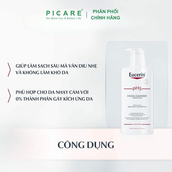 Sữa Rửa Mặt Cho Da Nhạy Cảm Eucerin Facial Cleanser Sensitive Skin 400ml - Ảnh 2