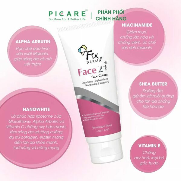 Kem Dưỡng Hỗ Trợ Trắng Sáng Da FIXDERMA Face21 Face Cream 50g - Ảnh 3