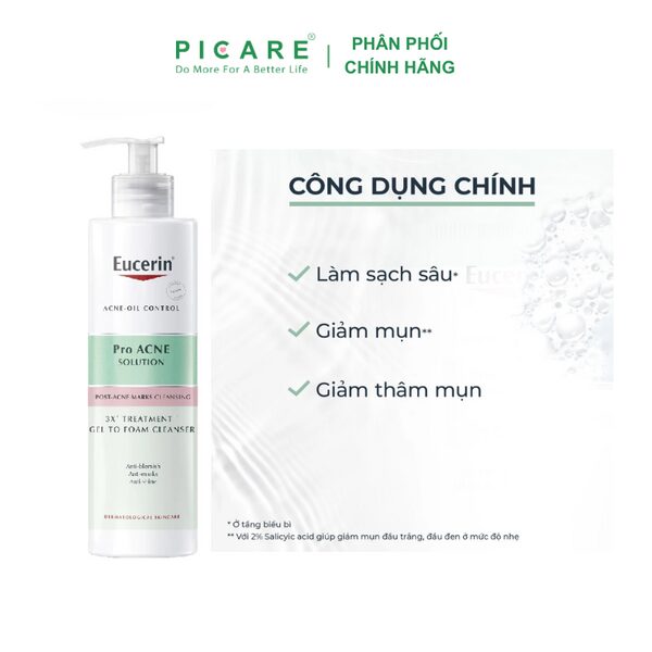 Gel rửa mặt cho da mụn Eucerin 3X Treatment Gel To Foam Cleanser 400ML - Ảnh 5