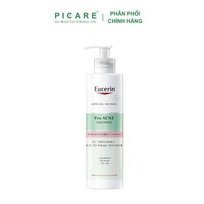 Gel rửa mặt cho da mụn Eucerin 3X Treatment Gel To Foam Cleanser 400ML