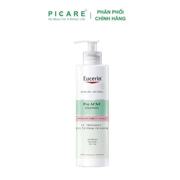 Gel rửa mặt cho da mụn Eucerin 3X Treatment Gel To Foam Cleanser 400ML