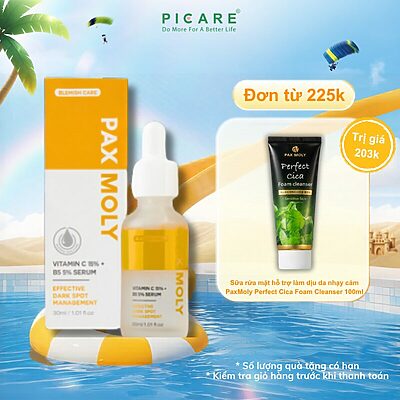 Tinh chất dưỡng sáng và làm giảm các dấu hiệu da thâm sạm PAXMOLY Vitamin C 15% + B5 5% Serum 30ml