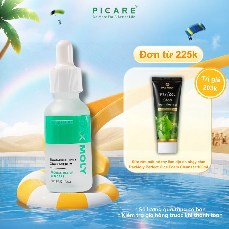 Tinh chất giúp cân bằng dầu thừa và se khít lỗ chân lông PaxMoly Niacinamide 15% + Zinc 5% Serum 30ml