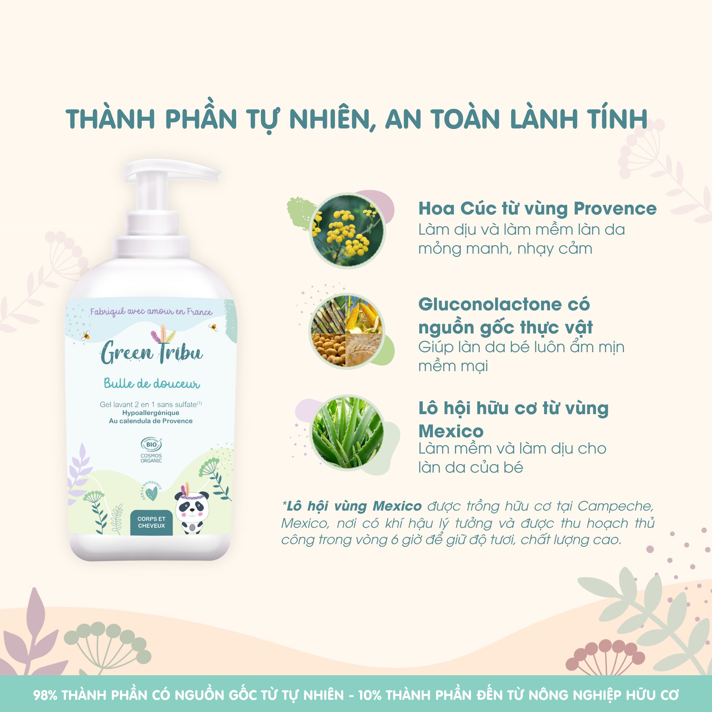 Gel tắm gội 2 trong 1 hỗ trợ da nhạy cảm, dễ kích ứng cho bé Green Tribu Bulle de douceur 500ml - Ảnh 4