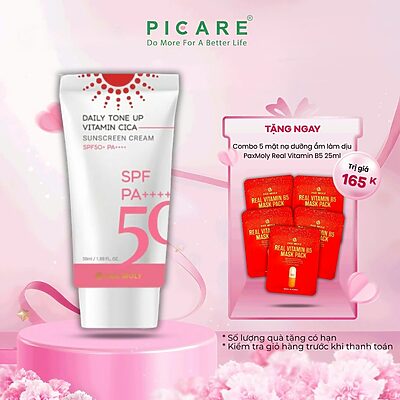 Kem chống nắng giúp kiềm dầu nâng tone chiết xuất rau má PaxMoly Daily Tone Up Vitamin Cica Sunscreen Cream 50ml