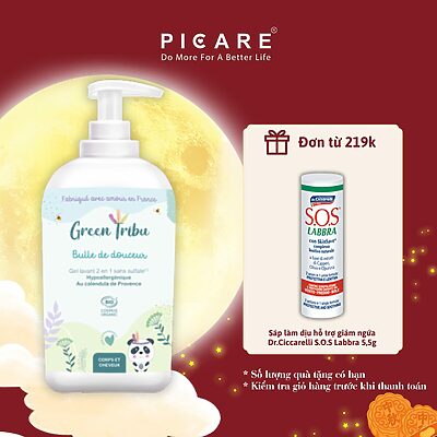 Gel tắm gội 2 trong 1 hỗ trợ da nhạy cảm, dễ kích ứng cho bé Green Tribu Bulle de douceur 500ml