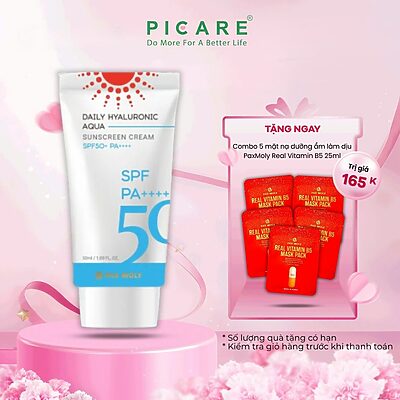 Kem chống nắng kiềm dầu giúp dưỡng ẩm và bảo vệ da PAXMOLY Daily Hyaluronic Aqua Sunscreen Cream 50ml