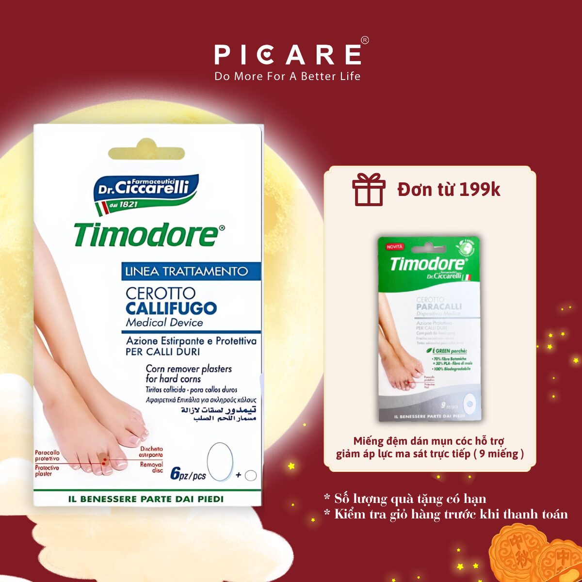 Miếng dán loại bỏ mụn cóc Timodore 6 miếng/ gói - Timodore Corn Removers Plasters For Hard Corns 6 pcs