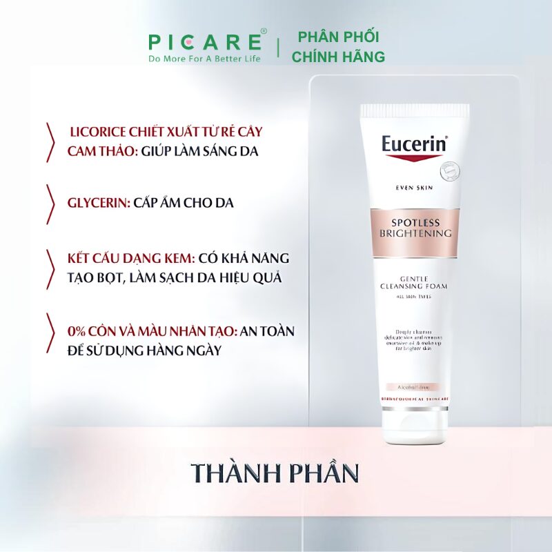Sữa rửa mặt trắng da Eucerin Spotless Brightening Gentle Cleansing Foam 50g - Ảnh 4