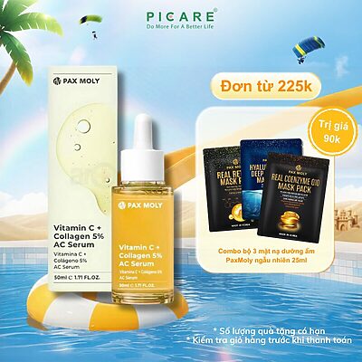 Tinh chất giúp dưỡng sáng, cải thiện độ đàn hồi và dưỡng ẩm cho da PAXMOLY Vitamin C + Collagen 5% AC Serum 50ml