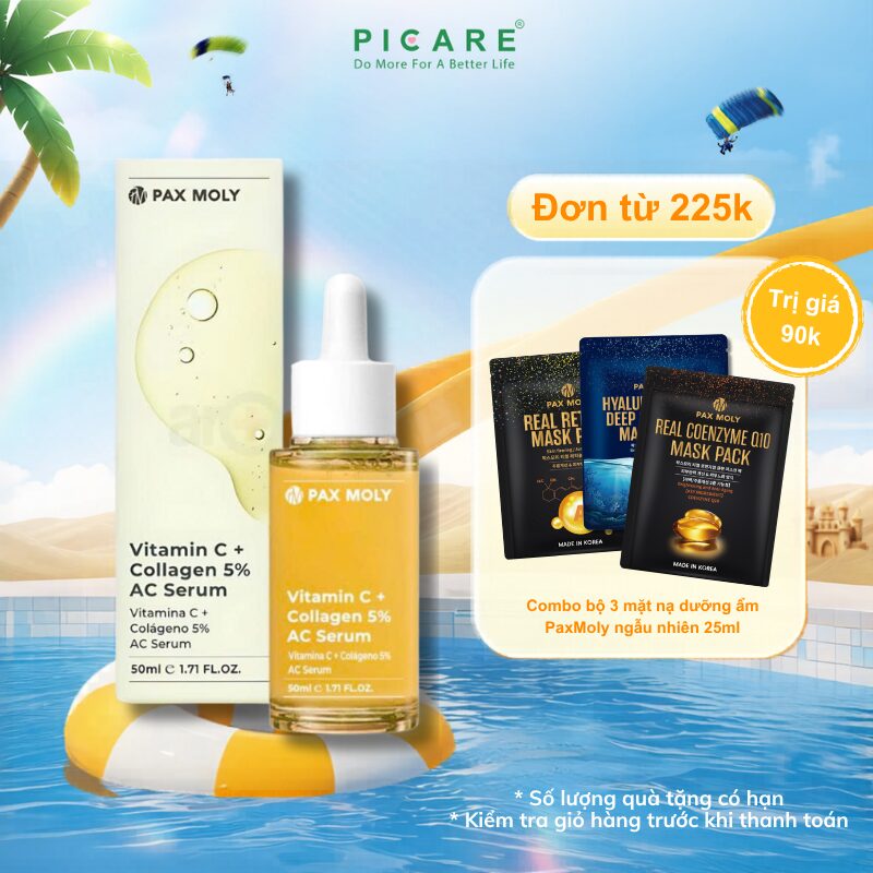 Tinh chất giúp dưỡng sáng, cải thiện độ đàn hồi và dưỡng ẩm cho da PAXMOLY Vitamin C + Collagen 5% AC Serum 50ml