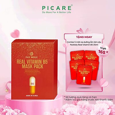 Mặt nạ dưỡng ẩm làm dịu và làm mềm da khô, da mất nước PaxMoly Real Vitamin B5 Mask Pack 25ml Hộp 10 miếng