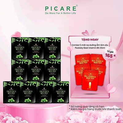 Mặt nạ dưỡng ẩm hỗ trợ làm dịu giảm sưng dành cho da mụn PaxMoly Real Green Tea Mask Pack 25ml ( Hộp 10 miếng )