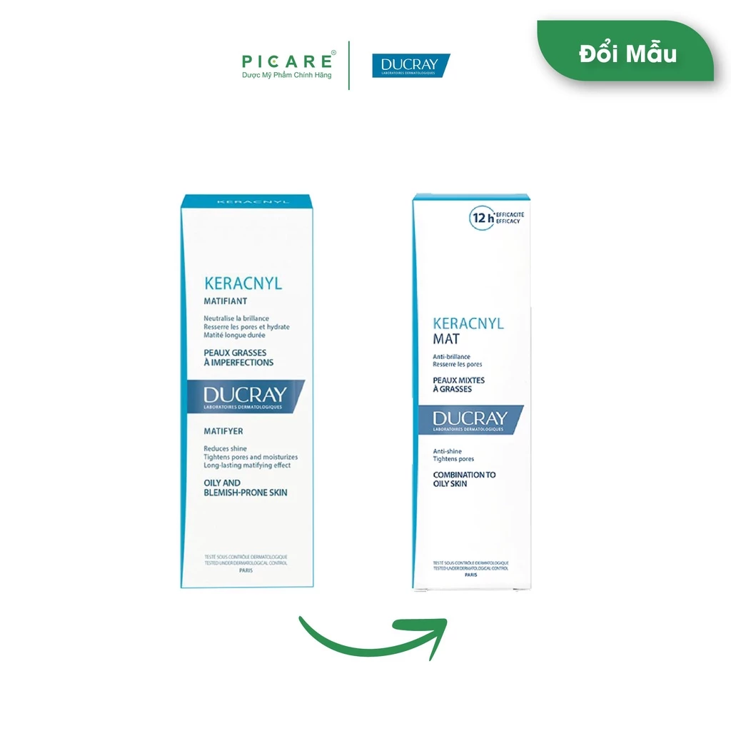 Kem dưỡng làm giảm bóng nhờn, thu nhỏ lỗ chân lông Ducray Keracnyl Mat 30ml - Ảnh 2