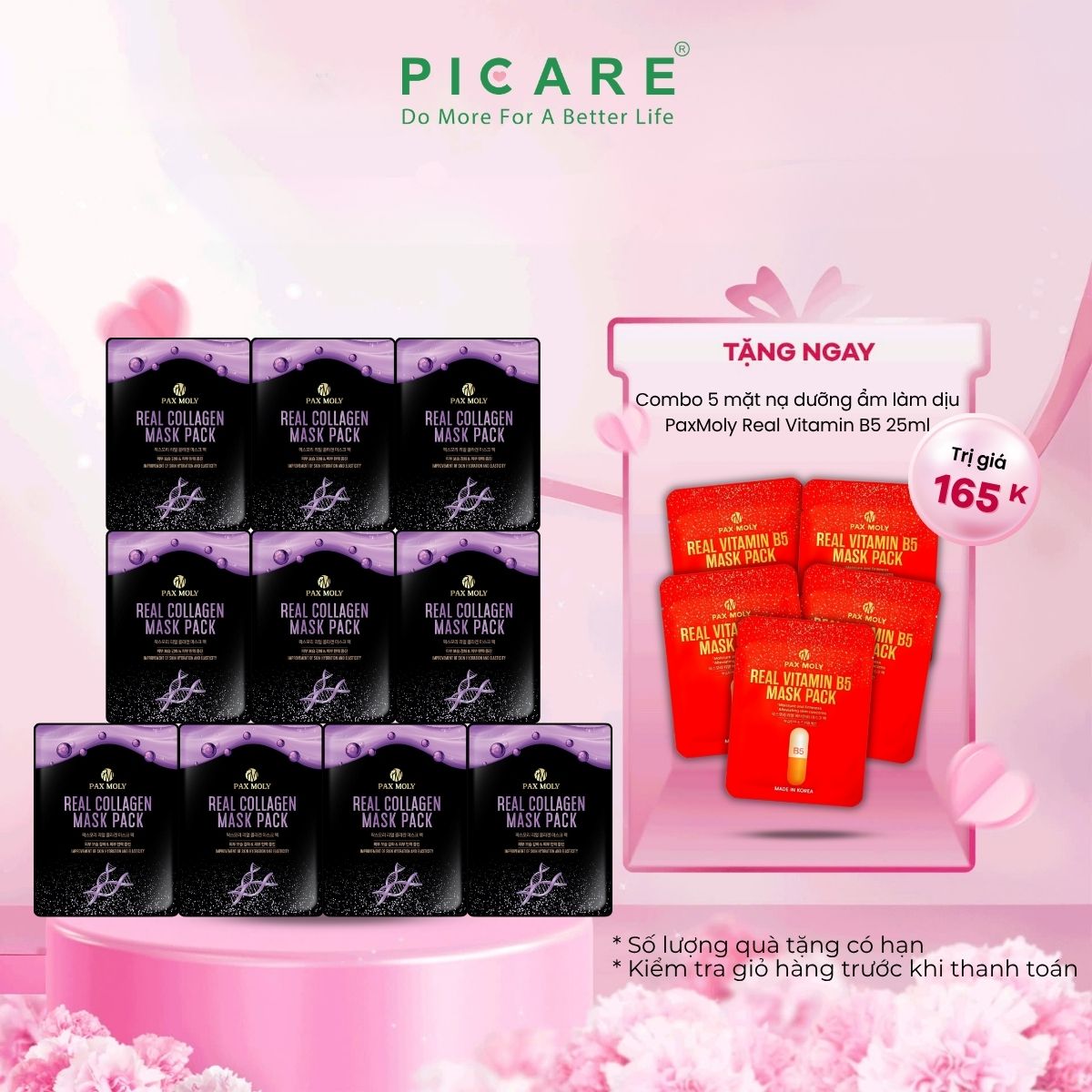 Mặt nạ dưỡng ẩm da săn chắc, mịn màng và cải thiện độ đàn hồi da PaxMoly Real Collagen Mask Pack 25ml ( Hộp 10 miếng )