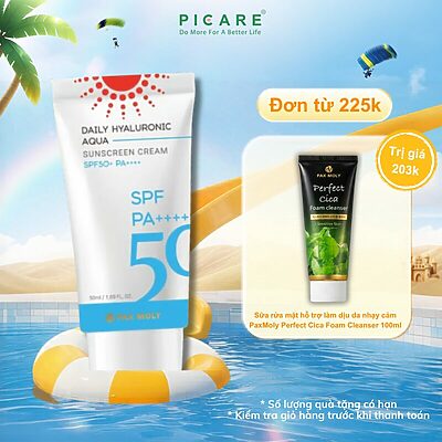 Kem chống nắng kiềm dầu giúp dưỡng ẩm và bảo vệ da PAXMOLY Daily Hyaluronic Aqua Sunscreen Cream 50ml