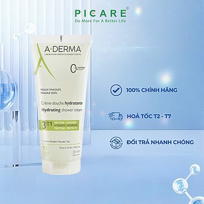 Gel rửa mặt tắm gội dịu nhẹ dành cho da bé da nhạy cảm A-Derma Hydrating Shower Cream 200ml