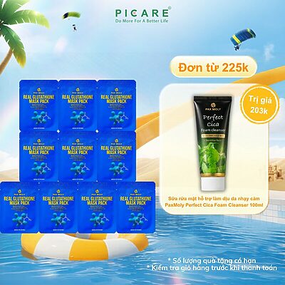 Mặt nạ dưỡng ẩm giúp làm sáng và giảm các dấu hiệu lão hoá da PaxMoly Real Glutathione Mask Hộp 10 Miếng