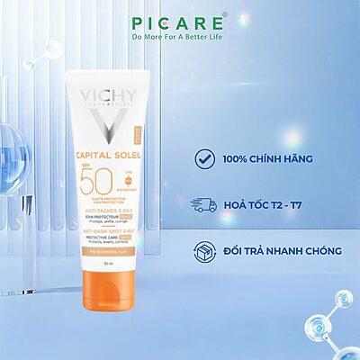 Kem chống nắng ngăn sạm da, giảm thâm nám ( có màu ) Vichy Capital Soleil Anti-Dark Spot 3-in01 Tinted SPF50+ 50ml