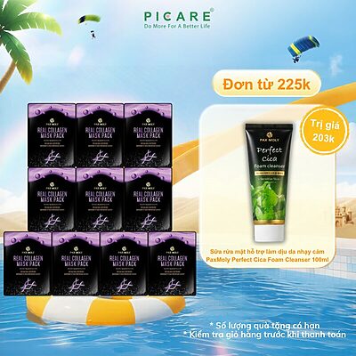 Mặt nạ dưỡng ẩm da săn chắc, mịn màng và cải thiện độ đàn hồi da PaxMoly Real Collagen Mask Pack 25ml ( Hộp 10 miếng )