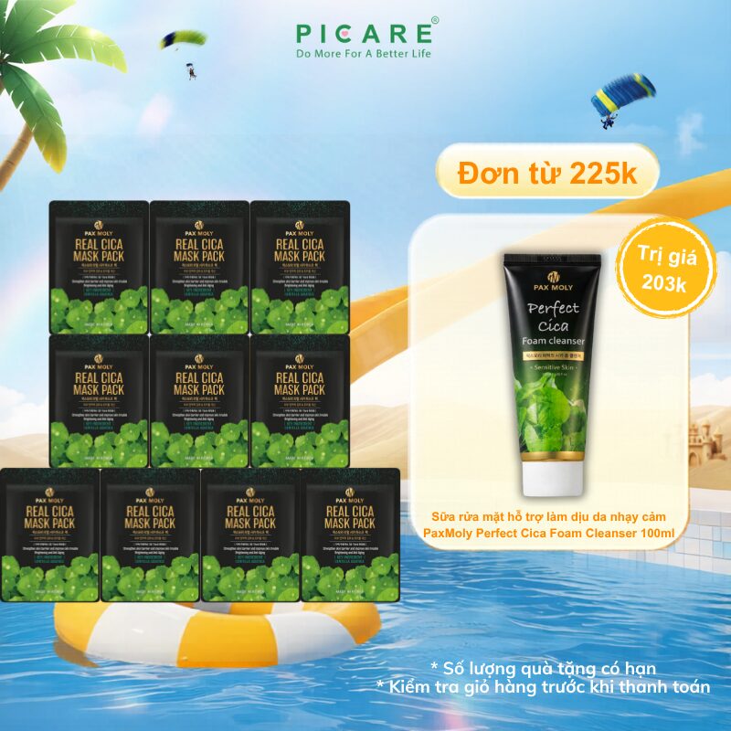 Mặt nạ dưỡng ẩm làm dịu hỗ trợ giảm kích ứng PaxMoly Real Cica Mask Pack 25ml ( Hộp 10 miếng )