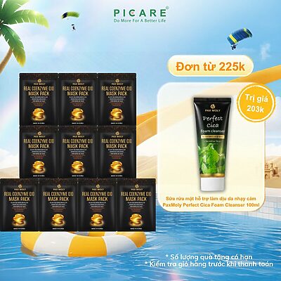 Mặt nạ dưỡng ẩm da săn chắc và làm giảm dấu hiệu lão hoá da PaxMoly Real Coenzyme Q10 Mask Pack 25ml ( Hộp 10 miếng )